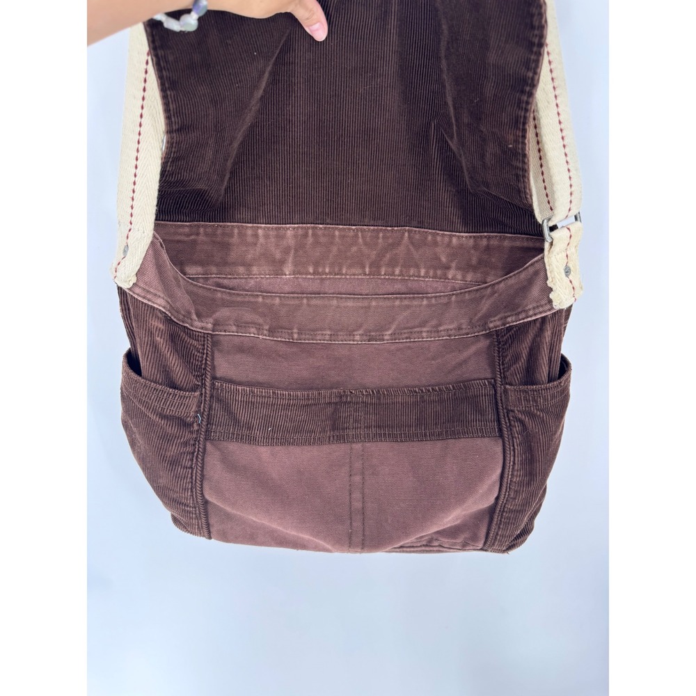 Hollister Messenger Bag Women OS Brown Y2K Canvas Corduroy Trim Crossbody - Picture 11 of 13